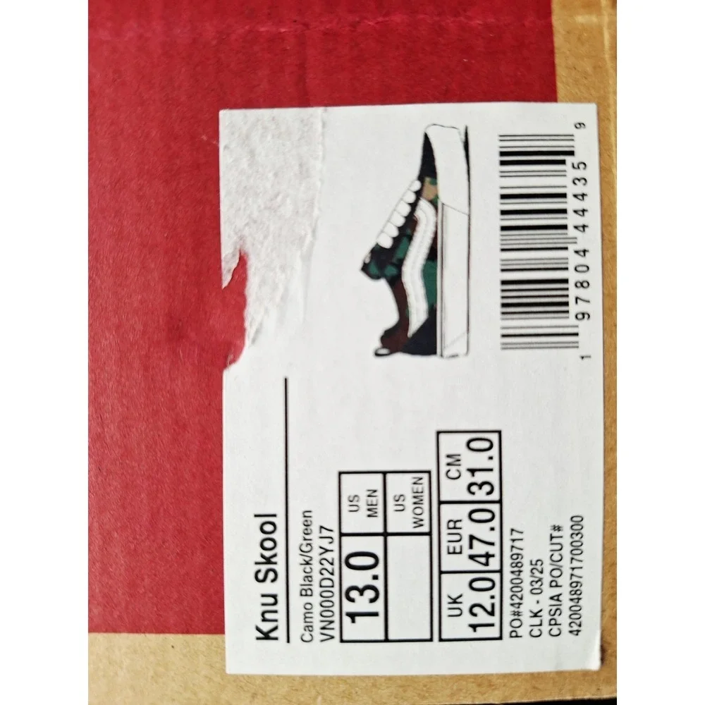 Vans Knu Skool Camo Black Green Men Size 13 NIB 2025 Bape Inspired Chunky Skate